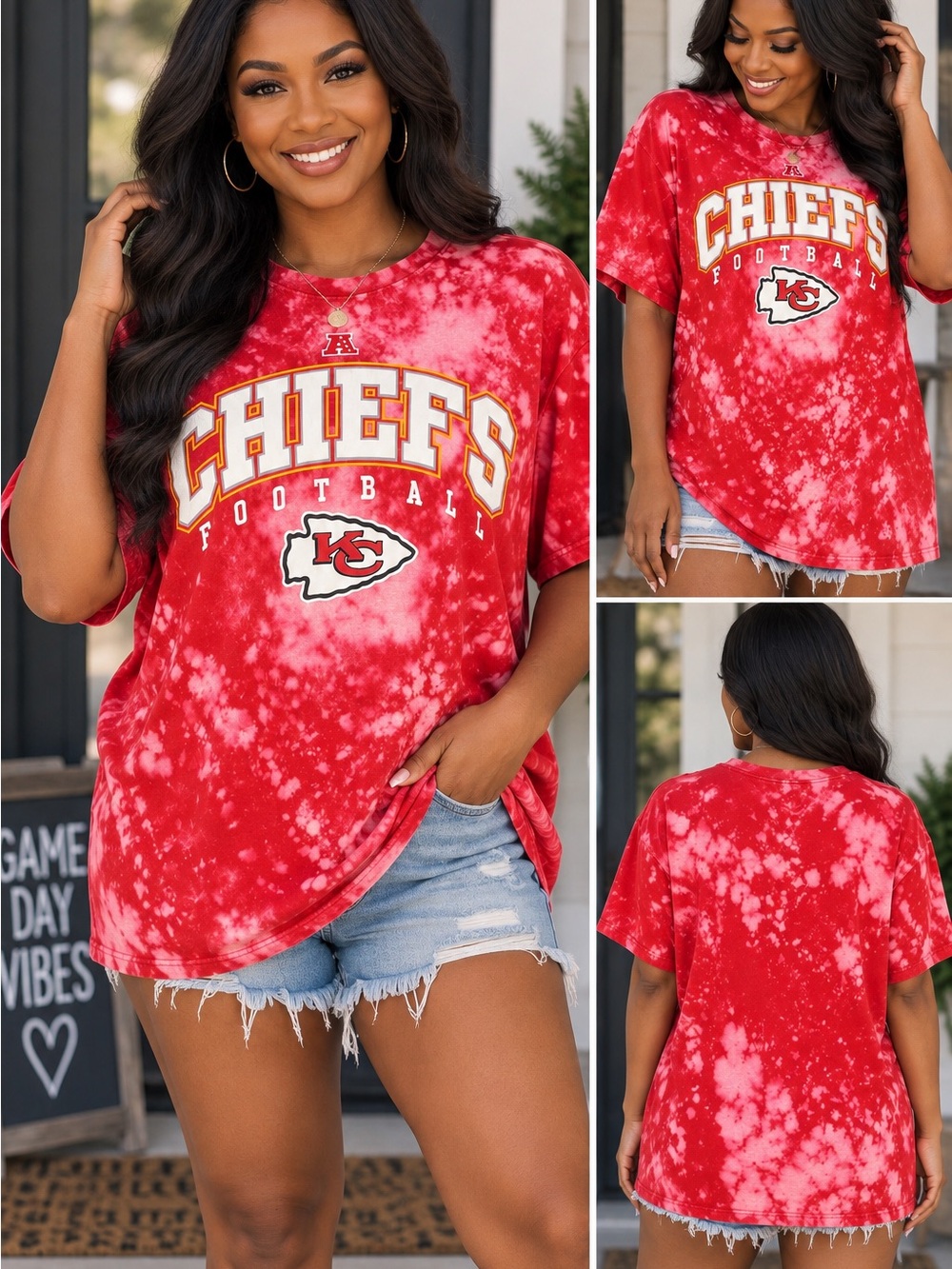 Kansas City Chiefs Football Red Bleach-Dye Red NFL Tee